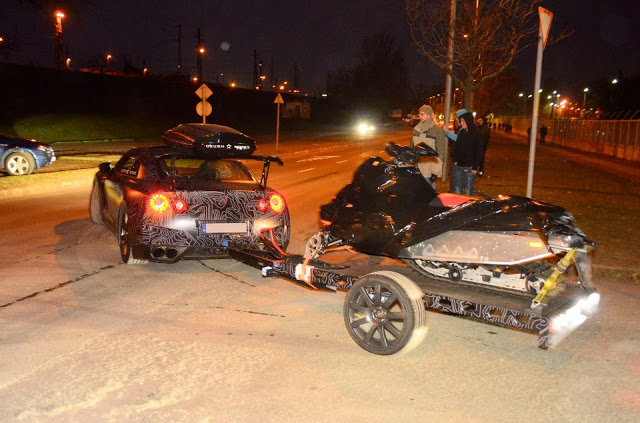 nissan GTR towing snowmobile budapest
